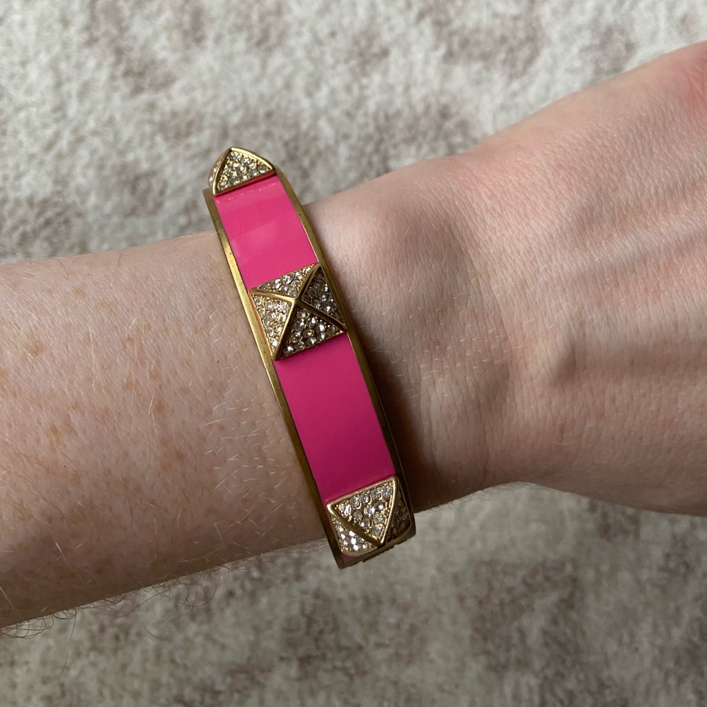 C Wonder Pink Enamel Cuff With Rhinestone Pyramid Studs 14$